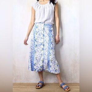 LC Lauren Conrad Blue and White Pleated Midi Skirt